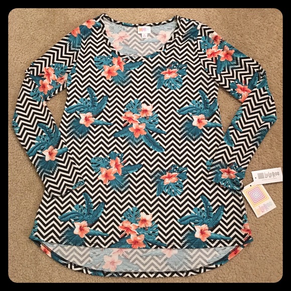 LuLaRoe Long Sleeve Lynnae Floral and Chevron Top - Picture 1 of 3